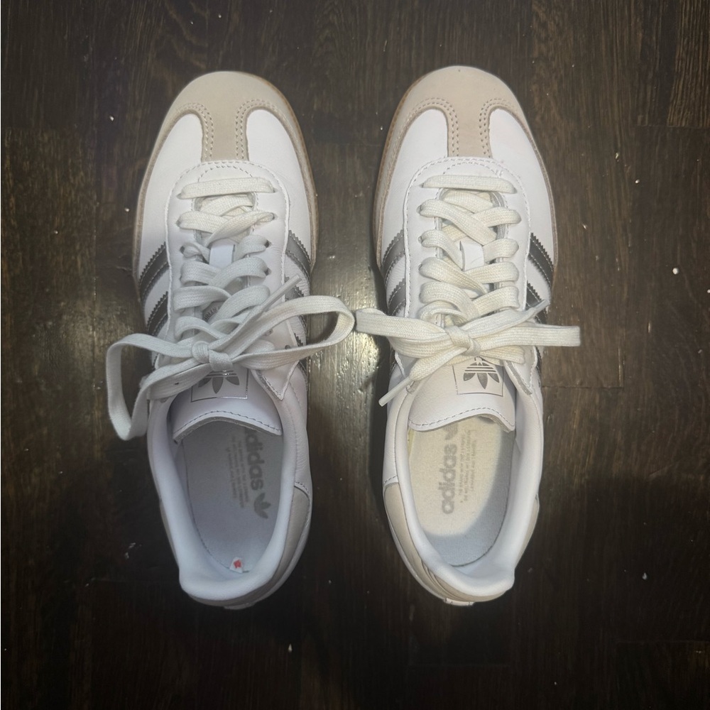 Adidas Sambas White and Silver Sneakers